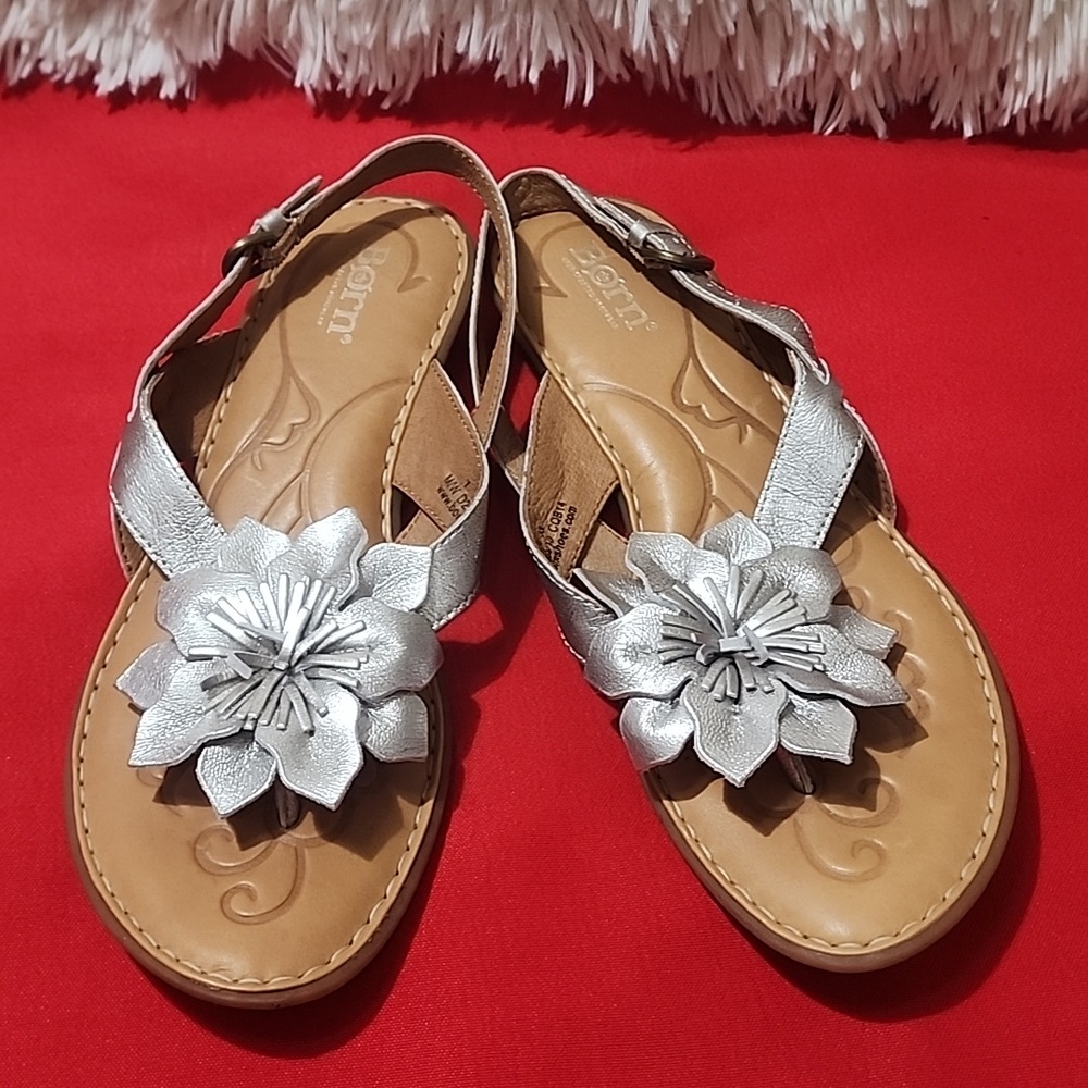 Born Kalani Silver Floral Thong Sandals